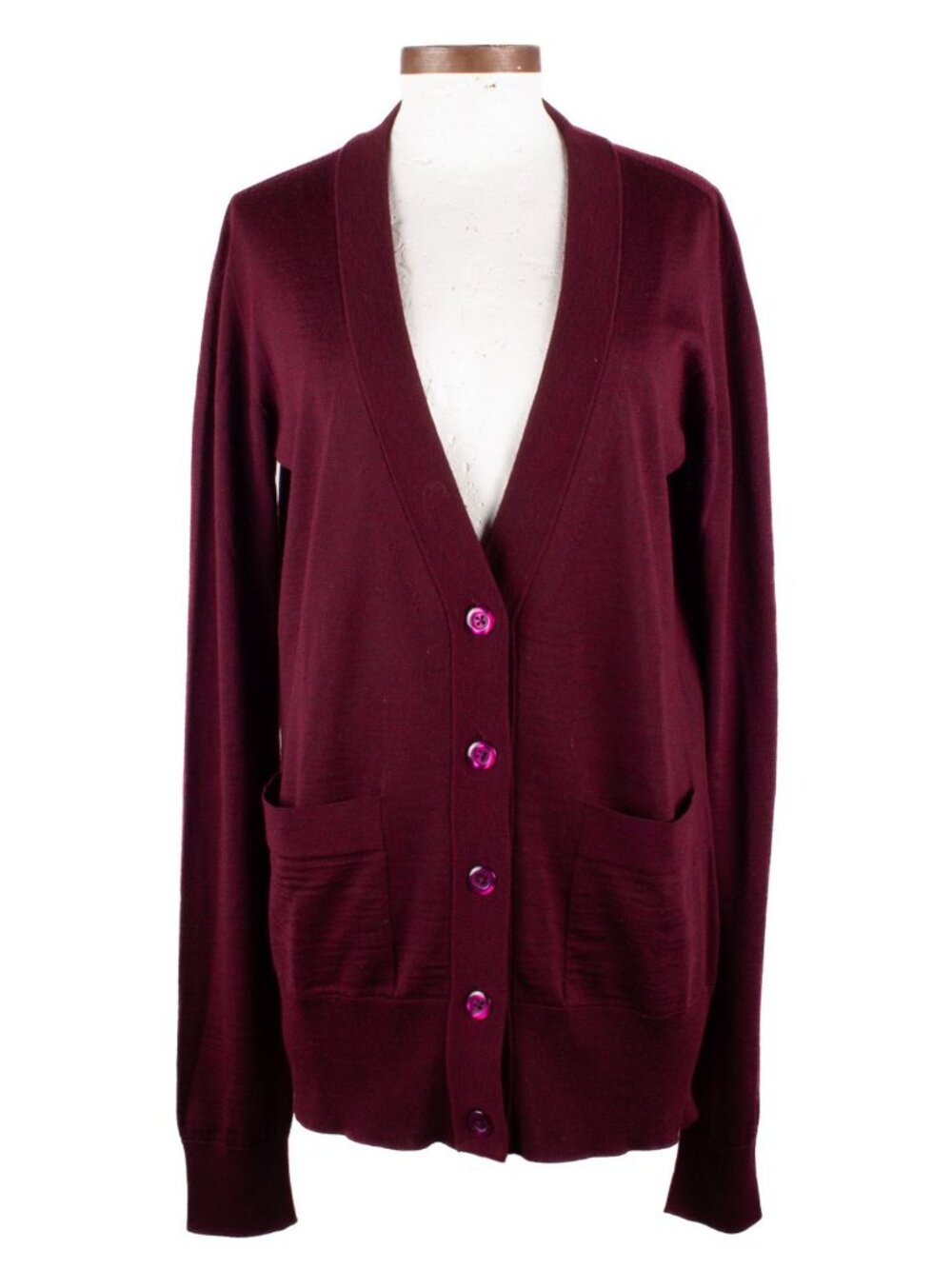 MAISON MARTIN MARGIELA Burgundy Wool Classic Cardigan Sz XL